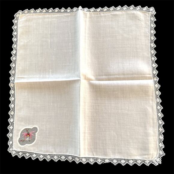Set of 12 Madeira Linen Napkins White Lace Edge Shadow Appliqué Floral Vintage - Picture 3 of 4
